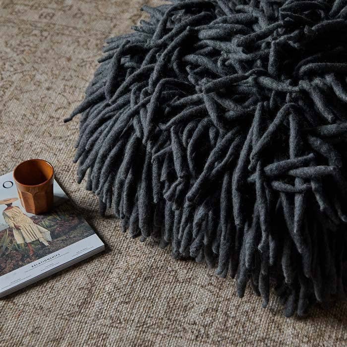 Abigail Ahern Shaggy Ovis Pouffe - Charcoal