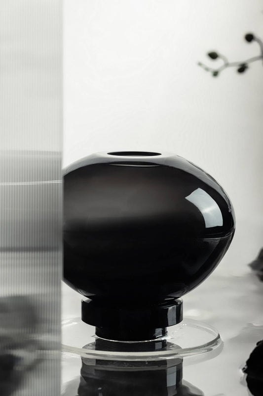 Vase ball shape innovative design, black glass